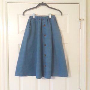 High Waist Denim Button Front Knee Length Flare Skirt